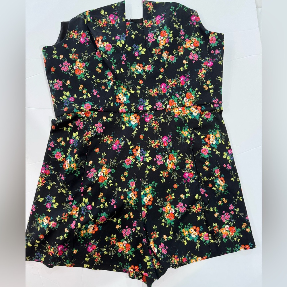 Black Halo Lena Floral Print Strapless Romper Women’s Size 14